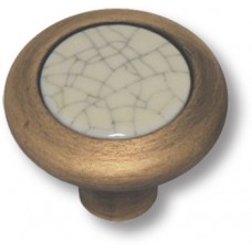 Ручка кнопка керамика с серой "паутинкой", античная бронза